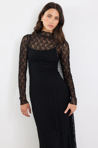 Keepsake Black Lace Long Sleeve Maxi Dress