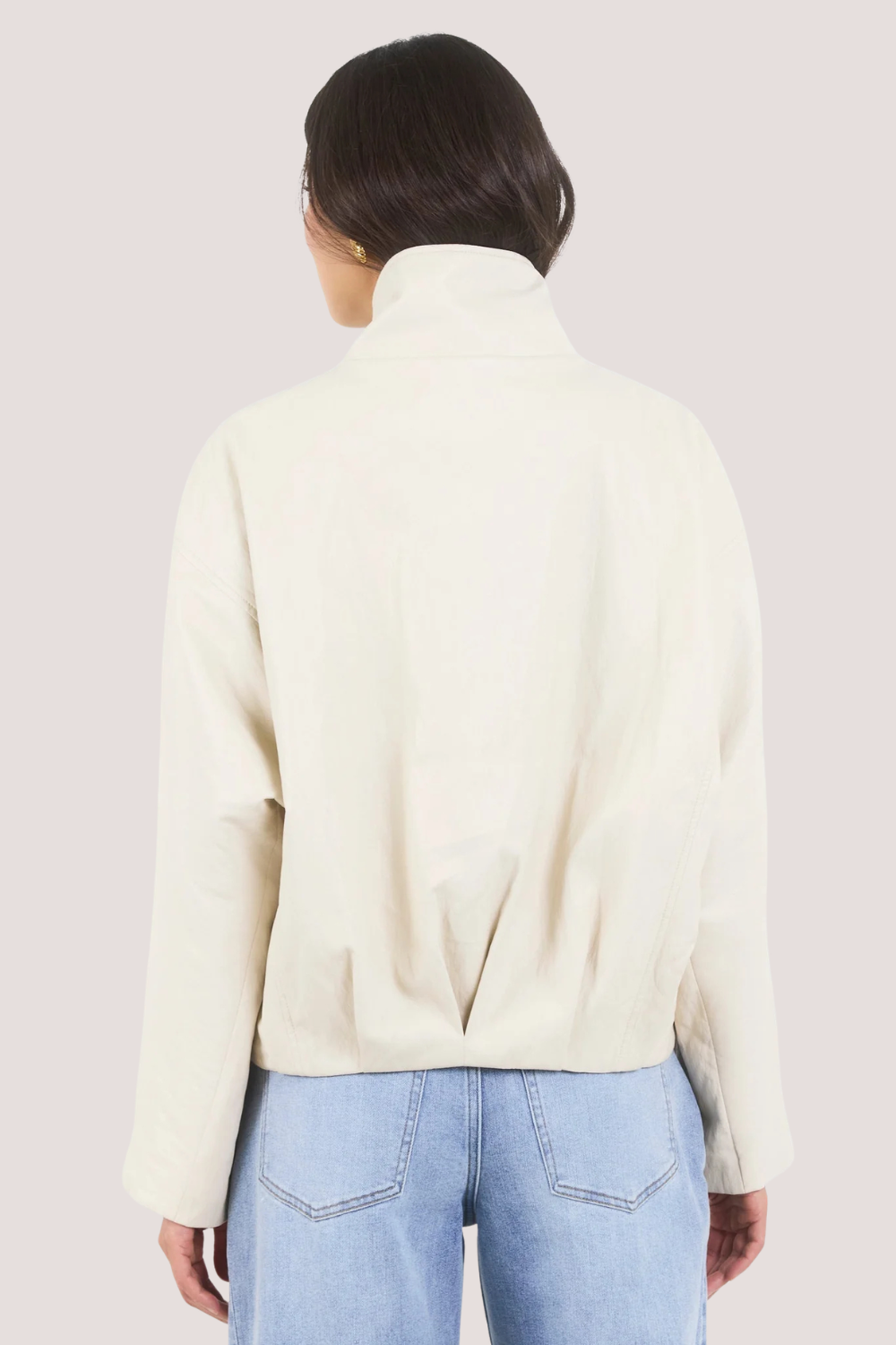 Ensemble Putty Faux Leather Funnel Neck Zip Through Jacket