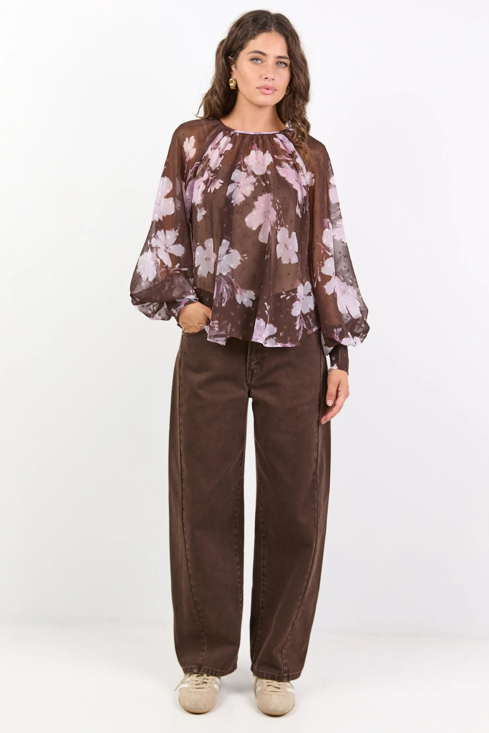 Cosmopolitan Cocoa Blossom Crew Neck Long Sleeve Top