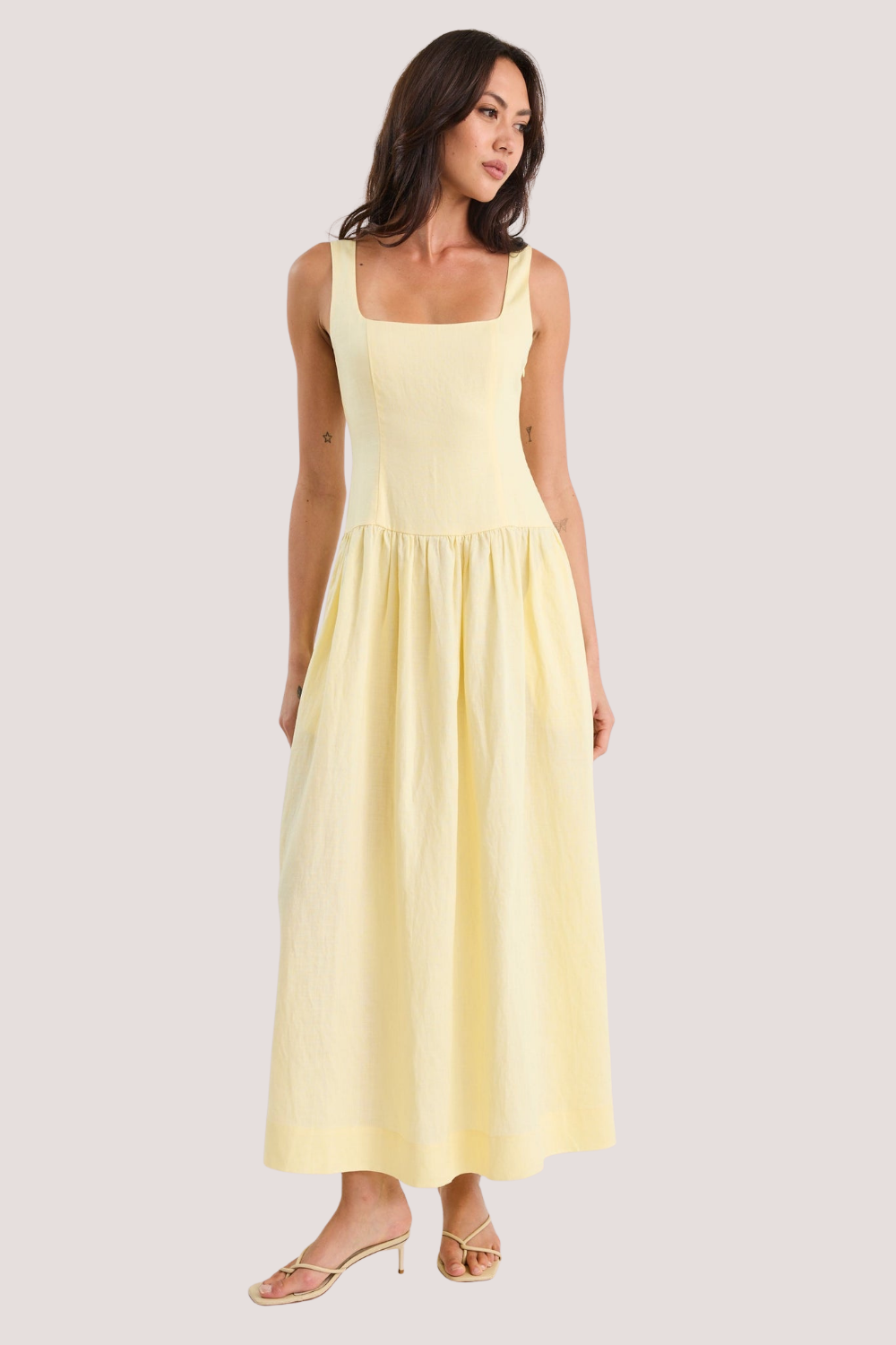 Gilded Butter Sleeveless Square Neck Maxi Dress