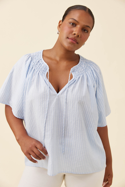 Lyndell Shirred Top | Light Blue