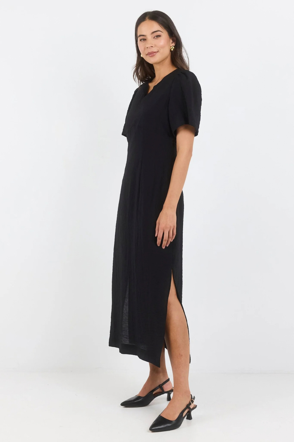 Commend Black Texture Shaped SS Maxi Dress