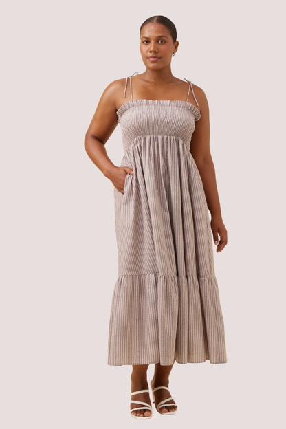 Lyndell Shirred Maxi Dress | Taupe