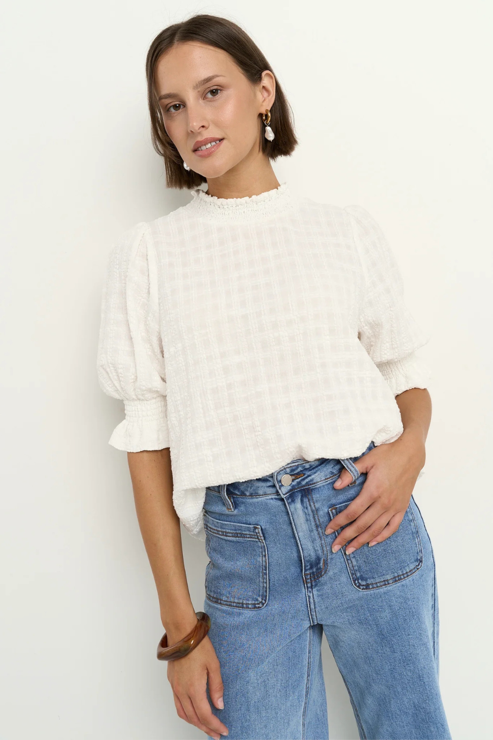 Influential Ivory Texture High Neck Top