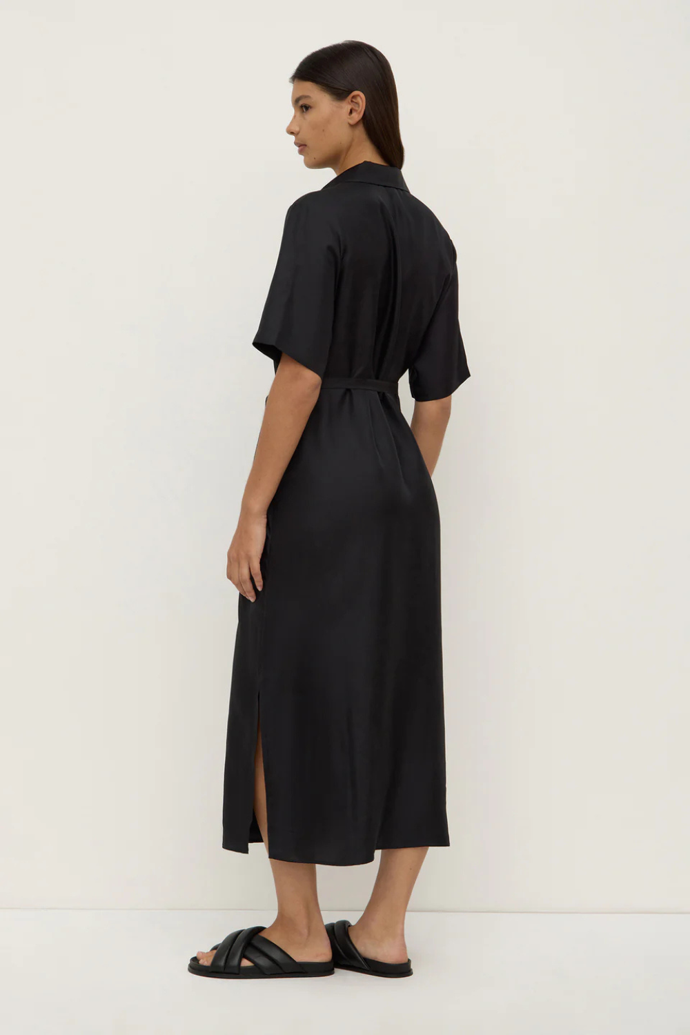 Amelie Silk Shirt Dress | Black