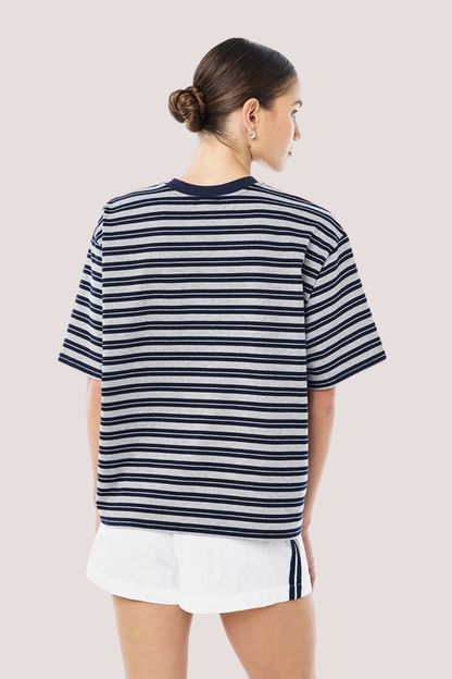 Oversized Spark Tee | Dark Navy Stripe
