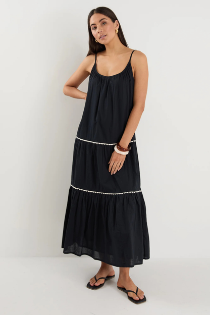 Lately Black Strappy Tiered Maxi Dress