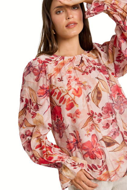 Endless Blush Floral Blouson Sleeve LS Top