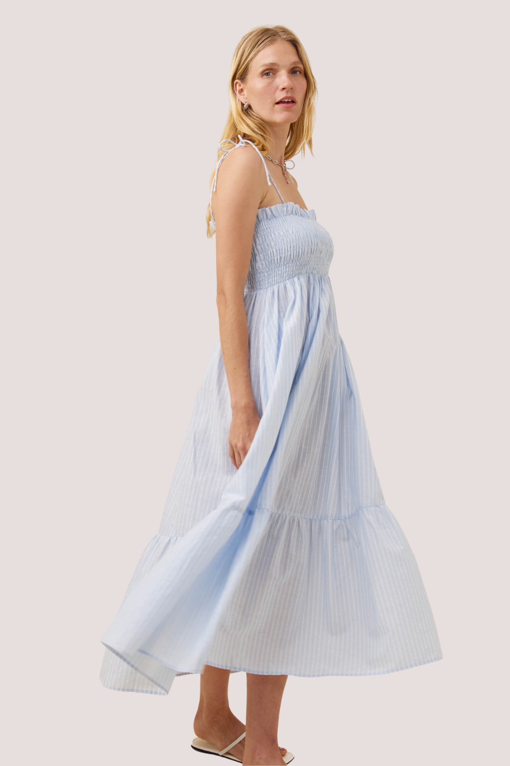 Lyndell Shirred Maxi Dress | Light Blue