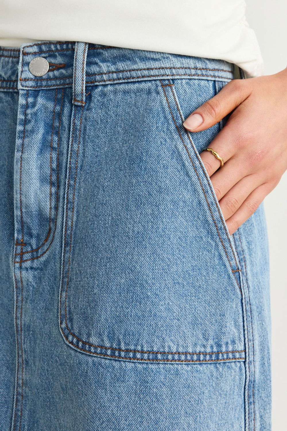 Orchard Mid Blue Pocket Front Denim Mini Skirt