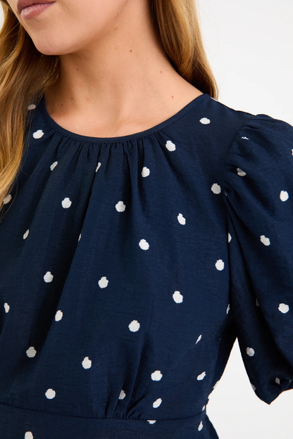 Finali Navy Polka Dot Bubble Sleeve Top