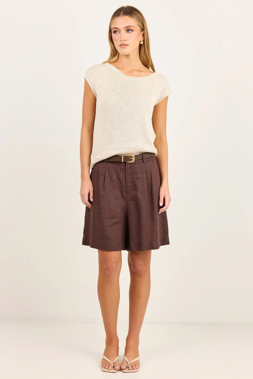 Literal Dark Chocolate Linen Pleat Front Shorts