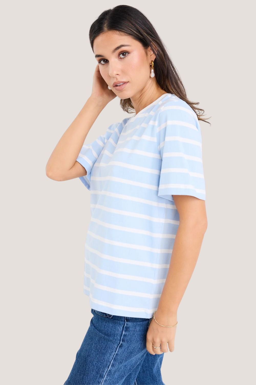 Binding Pale Blue White Stripe Boxy Fit Tee