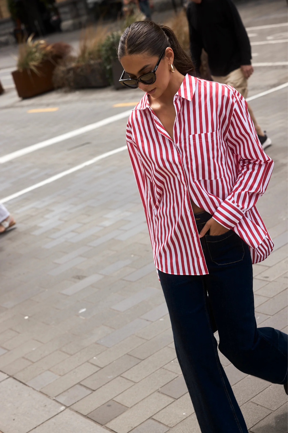 You Got This Red Stripe Oversized Shirt