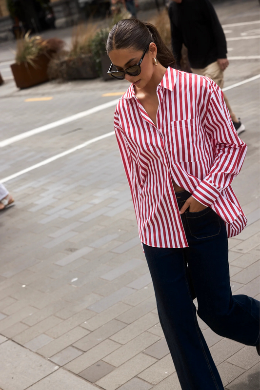 You Got This Red Stripe Oversized Shirt