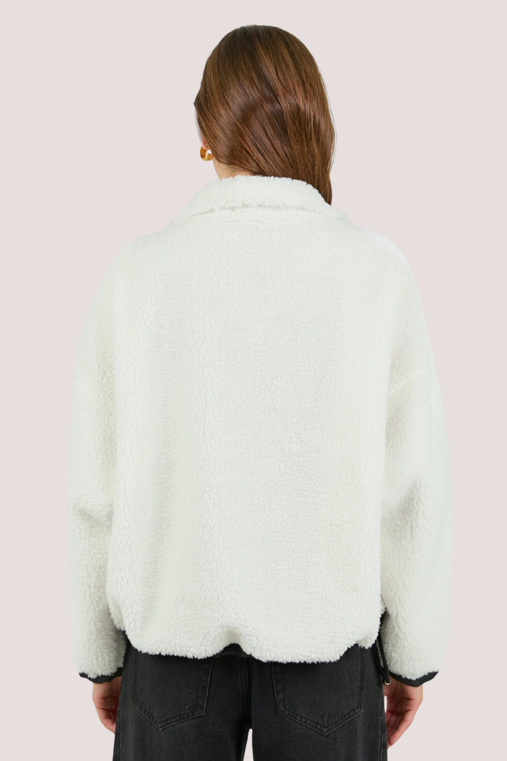 Untold Cream Contrast Detail Quarter Zip Sherpa Sweatshirt
