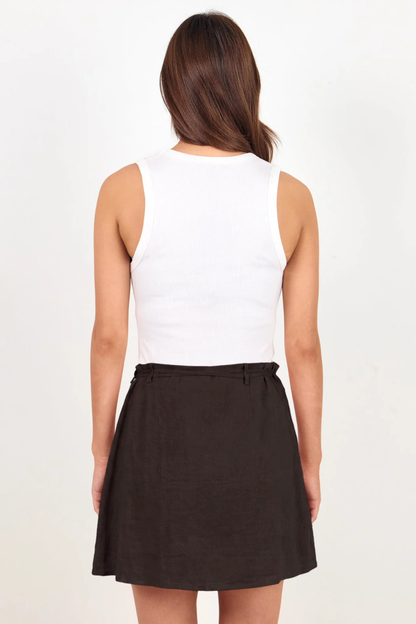 Sloop Dark Chocolate Linen Wrap Mini Skirt