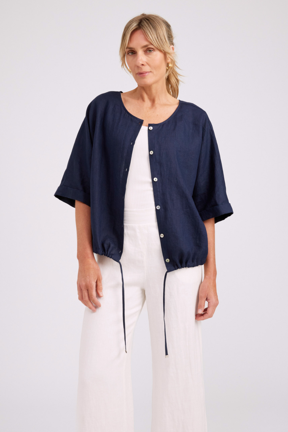 Studio Button Top/Jacket | Navy