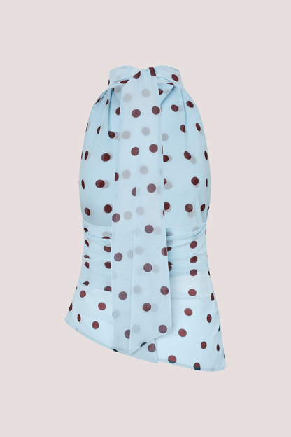 Enyarsi Tie Top | Blue Maroon Polka Dot