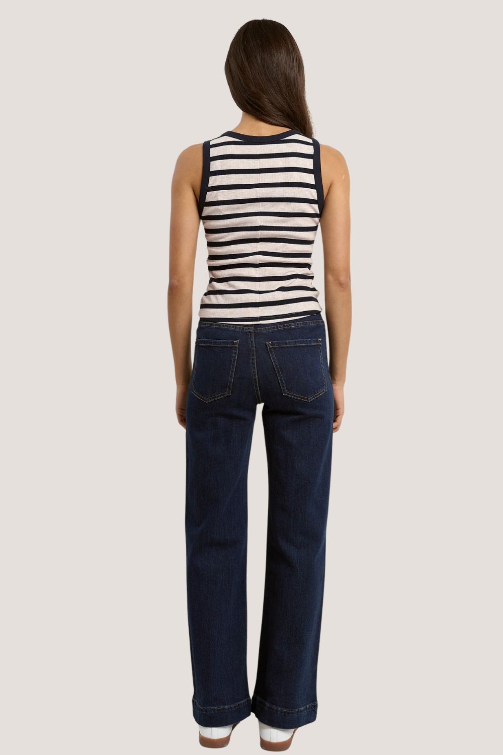 Cobble Navy Ecru Stripe Rib Cutaway Tank