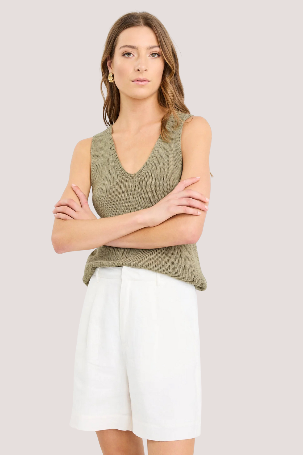 Literal Ivory Linen Pleat Front Shorts