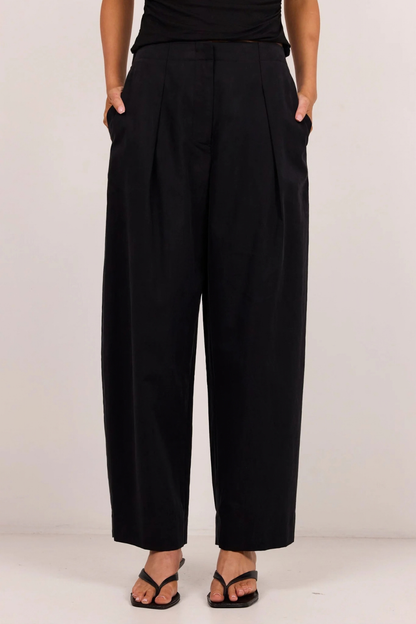 Manifesto Black Front Pleat Barrel Leg Pants
