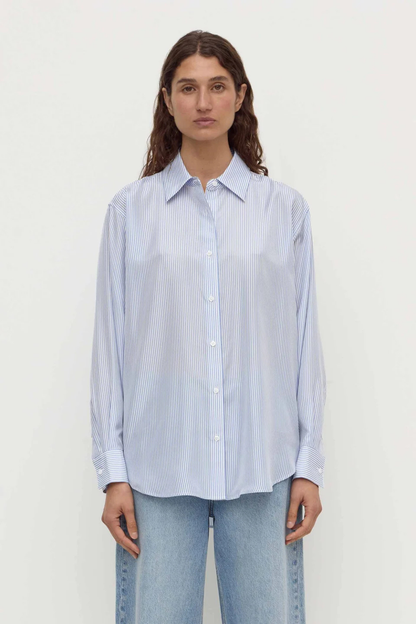 Spencer Stripe Silk Shirt | Blue/White Stripe