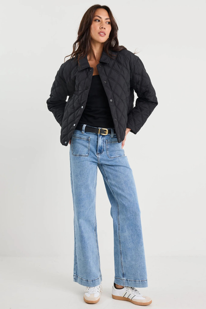 Absolute Black Collared Quilted Jacket