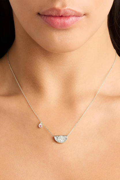 Sterling Silver Lotus Birthstone Necklace - October - Pink Tourmaline
