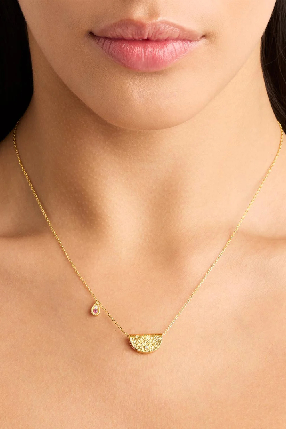 18k Gold Vermeil Lotus Birthstone Necklace - October - Pink Tourmaline