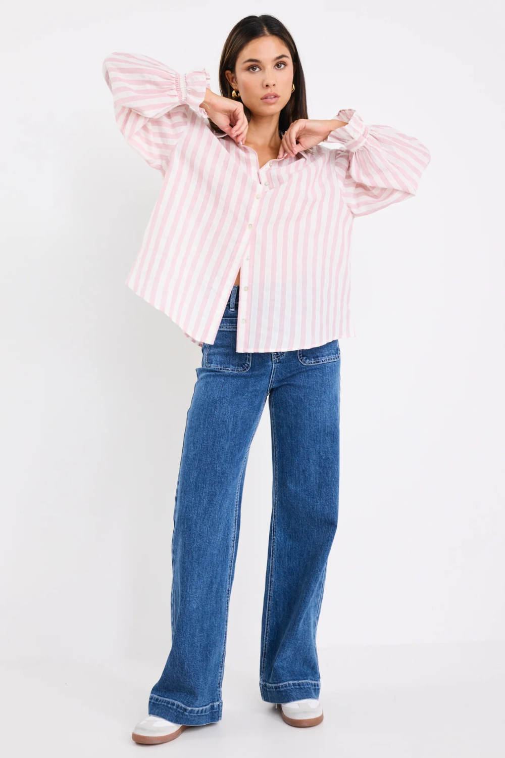Connection Pink Stripe Button Front Blouse