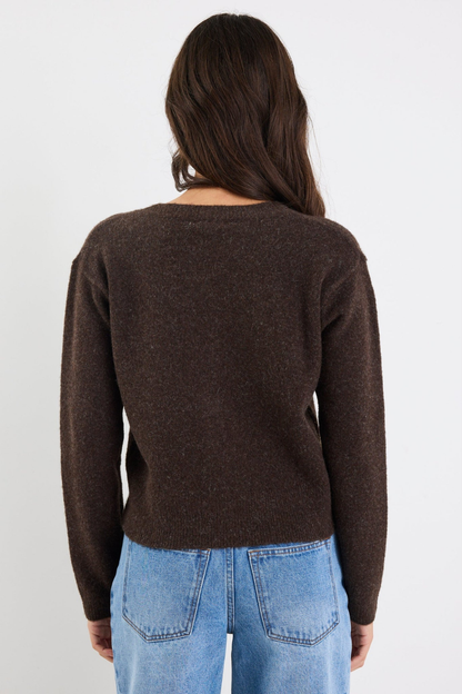 Imprint Chocolate Soft Knit Crewneck Cardigan