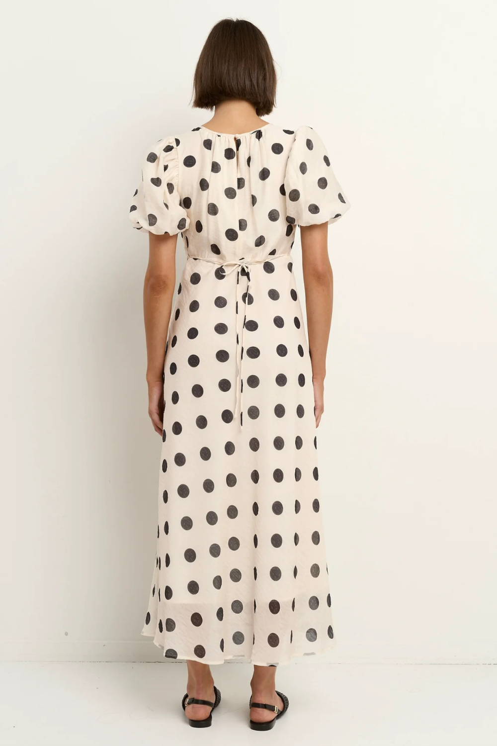 Stage Cream Black Polka Dot Puff Sleeve Floaty Maxi Dress