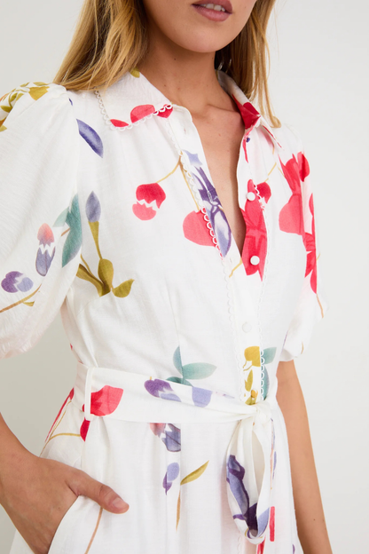 Jasmine Cream Poppy Floral Puff Sleeve Long Shirt Dress