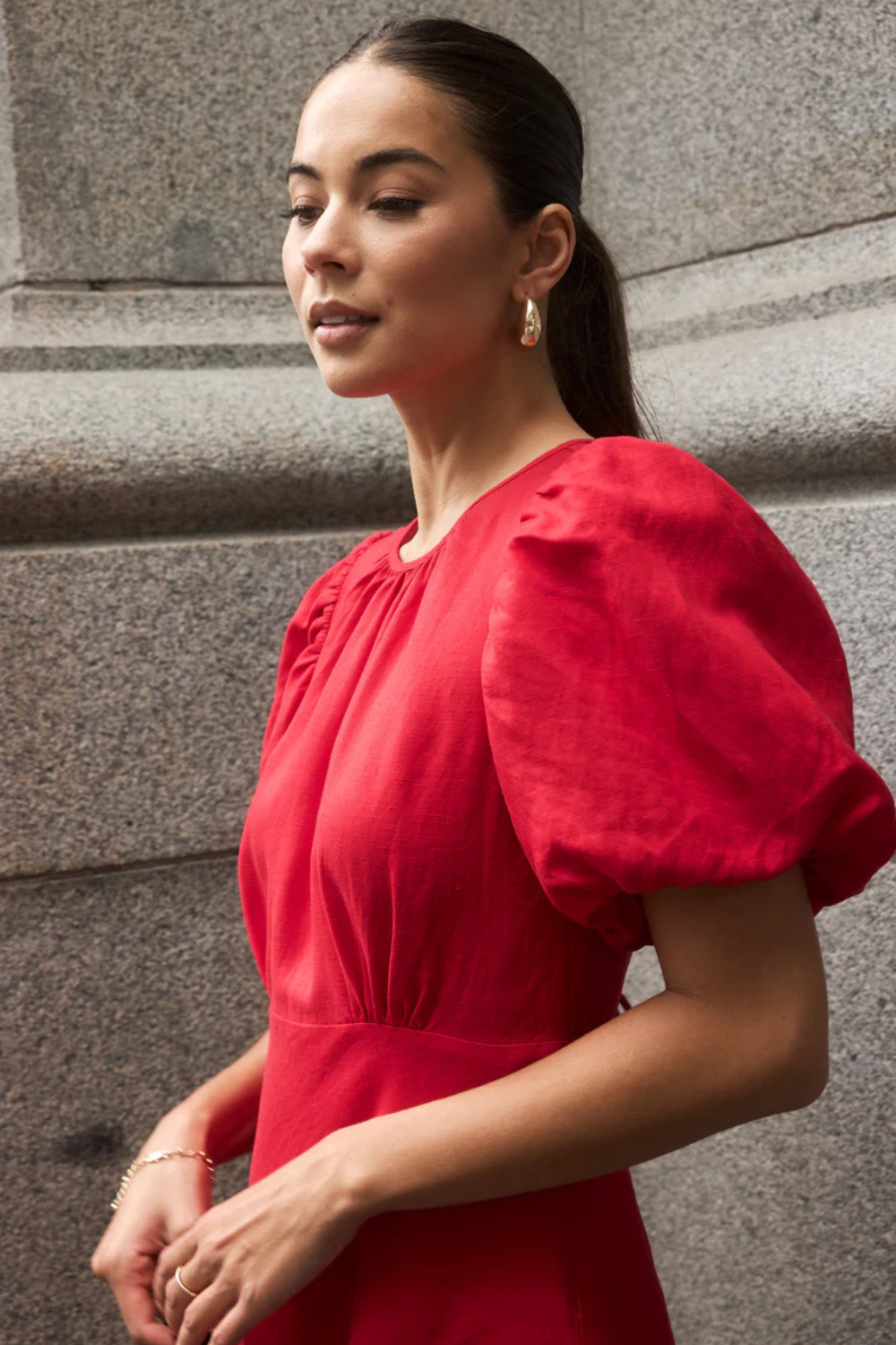 Stage Cherry Puff Sleeve Floaty Maxi Dress