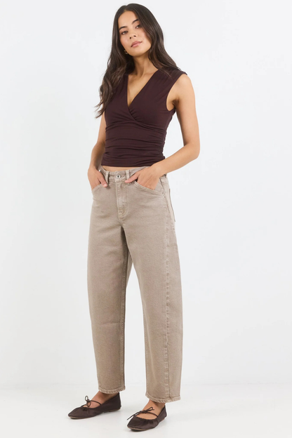 Idolise Taupe Stretch Soft Barrel Jeans - ARRIVING THIS WEEK