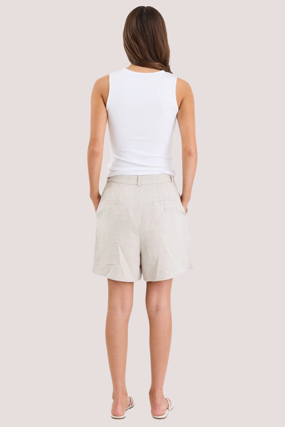 Literal Natural Linen Pleat Front Shorts
