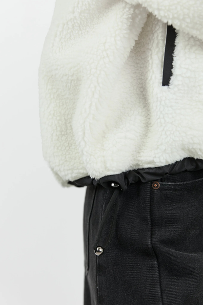 Untold Cream Contrast Detail Quarter Zip Sherpa Sweatshirt