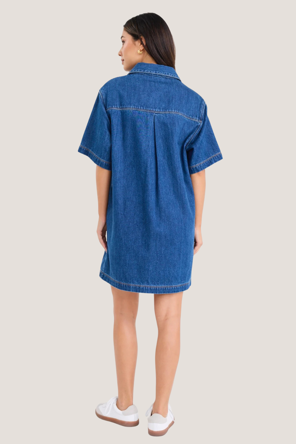 Shortcut Storm Blue Denim Short Sleeve Boxy Mini Shirt Dress