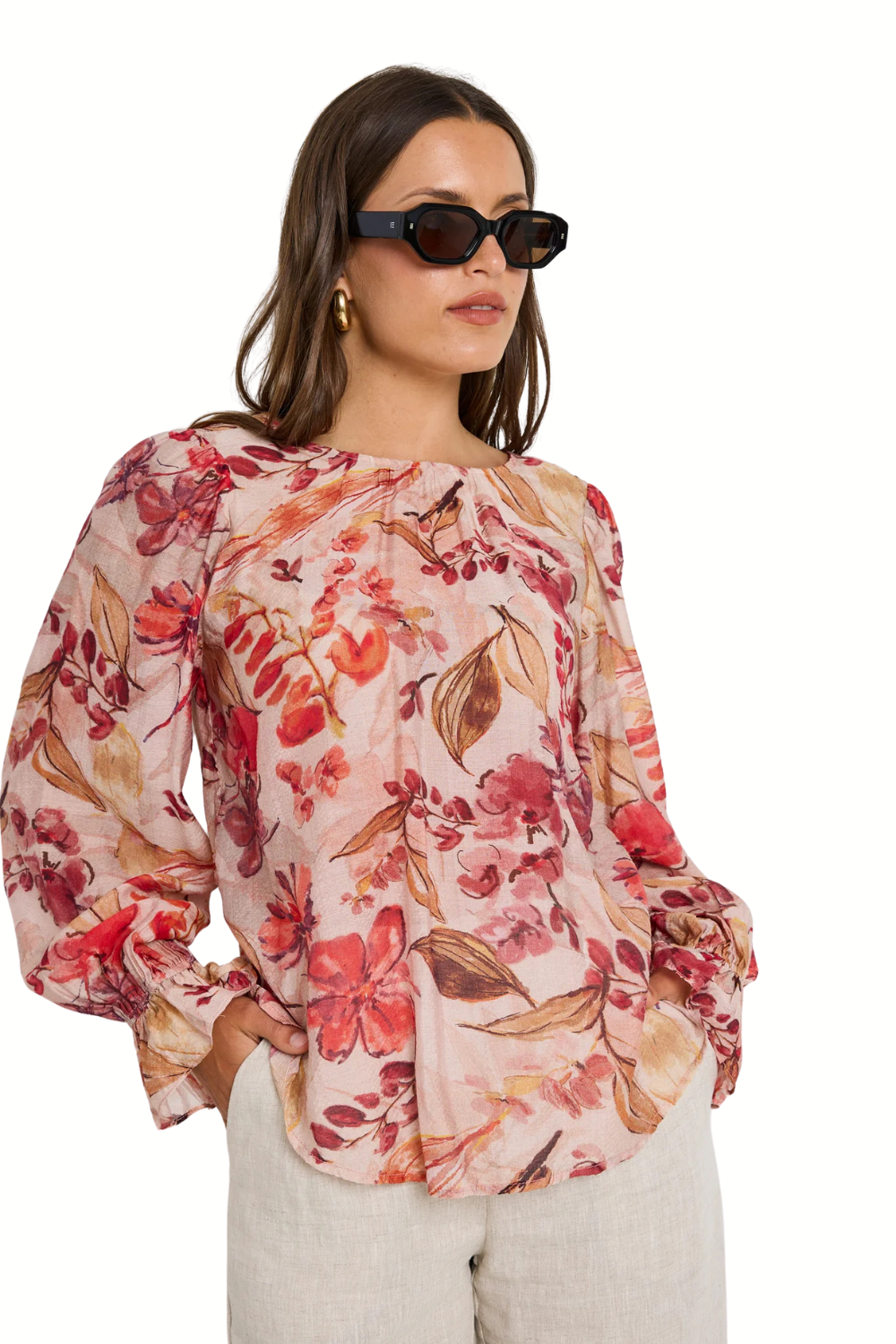 Endless Blush Floral Blouson Sleeve LS Top