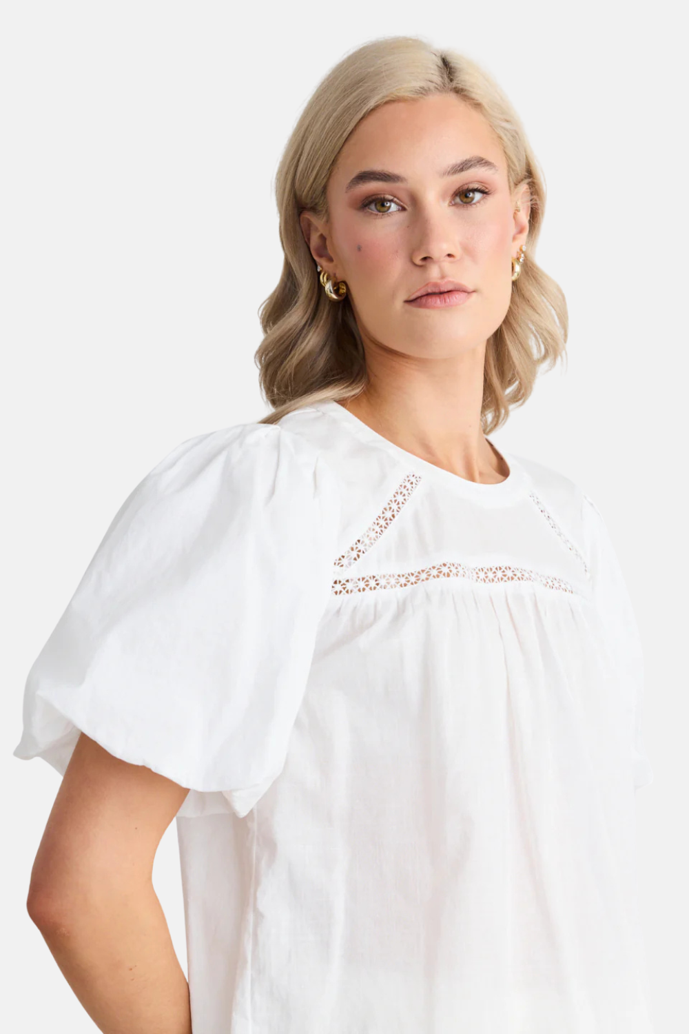 Enduring White Texture Lace Insert SS Top