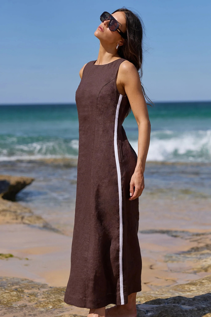 Future Dark Chocolate Linen Sleeveless Midi Dress