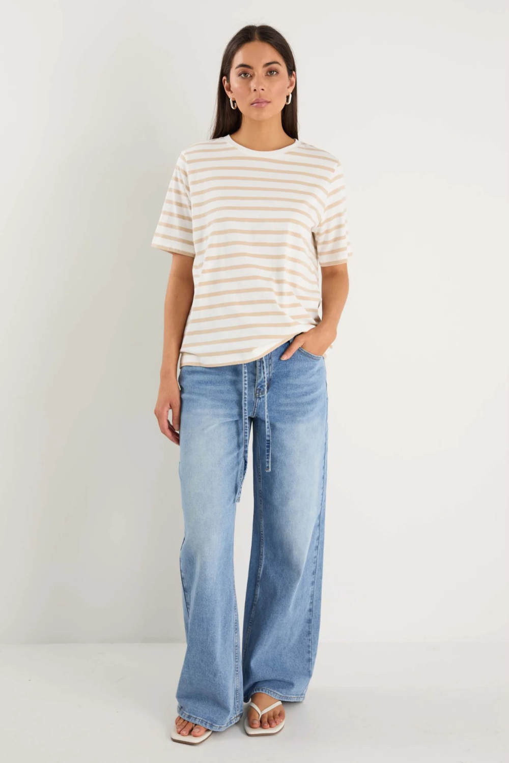 Binding White Natural Stripe Boxy Fit Tee