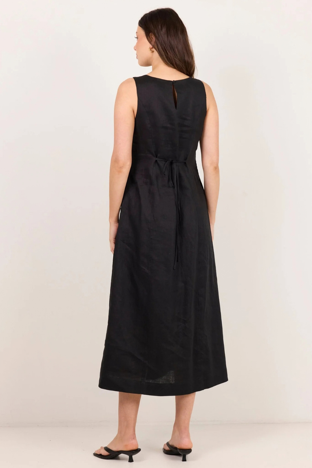Future Black Linen Sleeveless Midi Dress