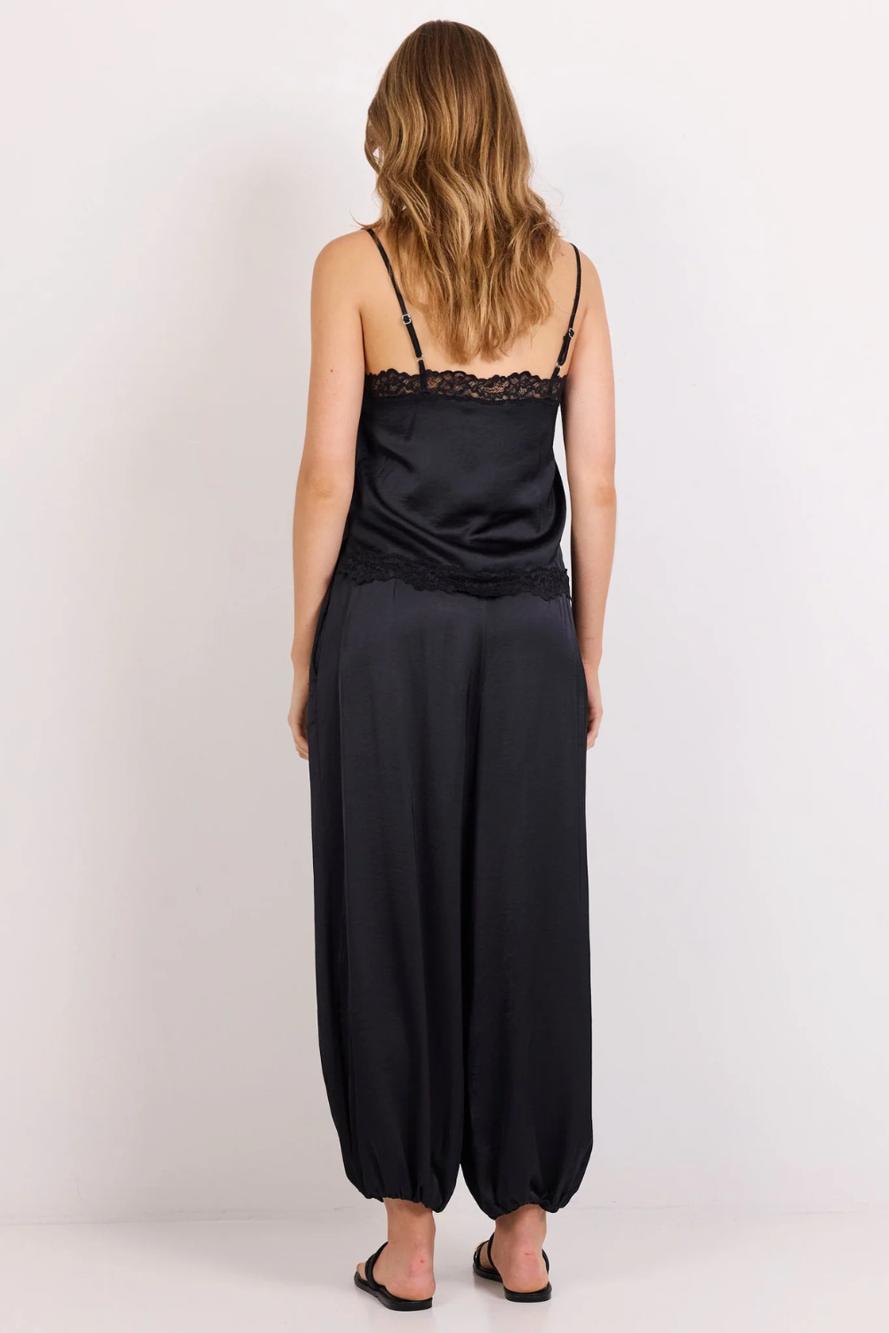 Fluidity Black Satin Balloon Pull On Pants