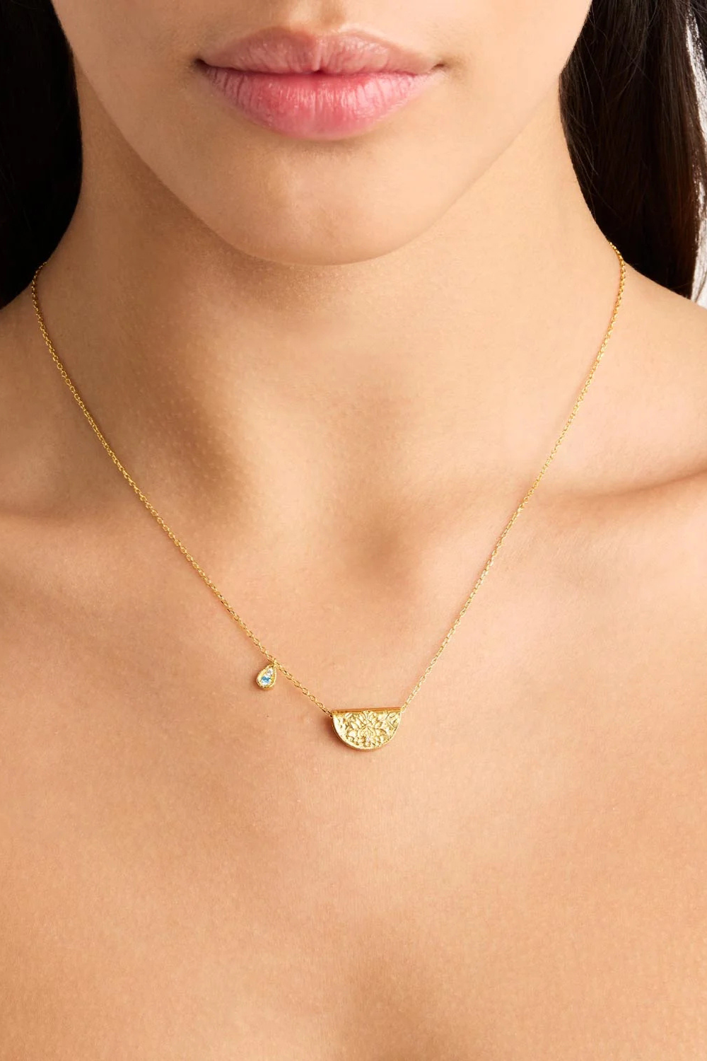 18k Gold Vermeil Lotus Birthstone Necklace - March - Aquamarine