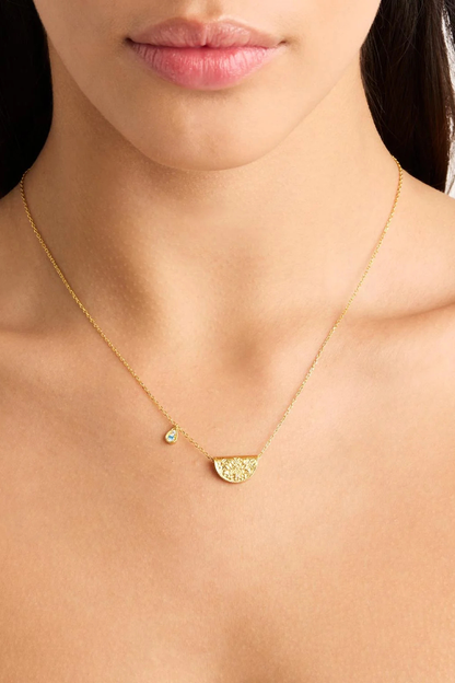 18k Gold Vermeil Lotus Birthstone Necklace - March - Aquamarine