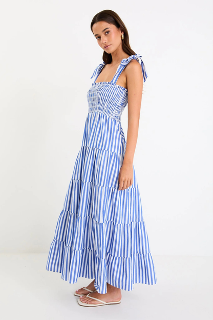 Isabella Bright Blue Stripe Strappy Tiered Maxi Dress