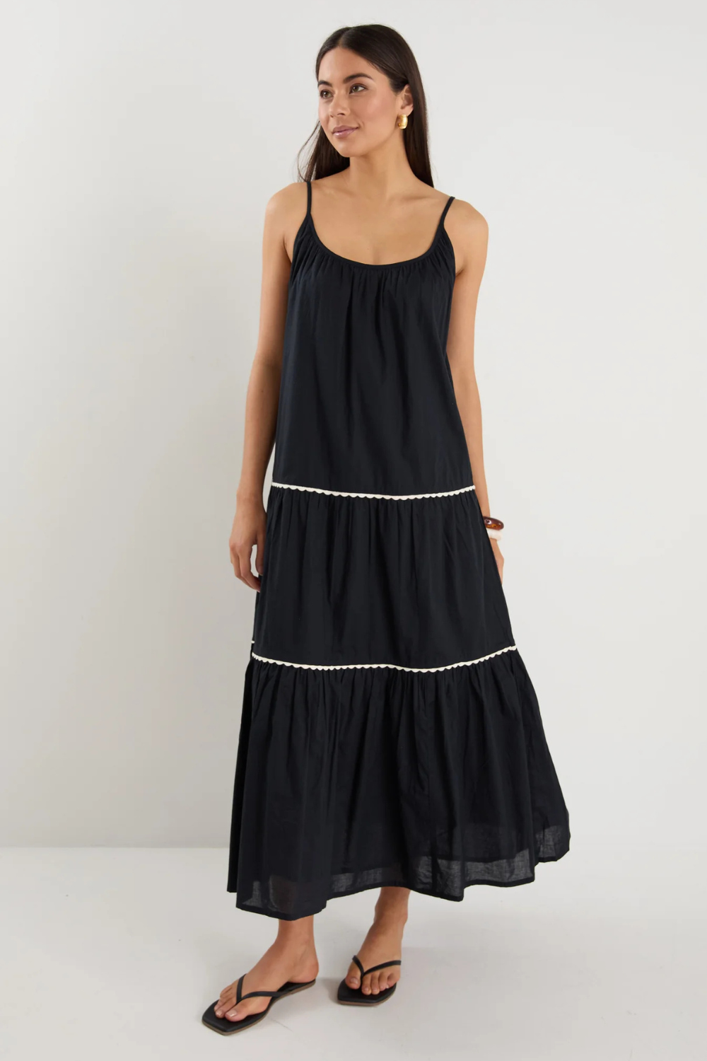 Lately Black Strappy Tiered Maxi Dress