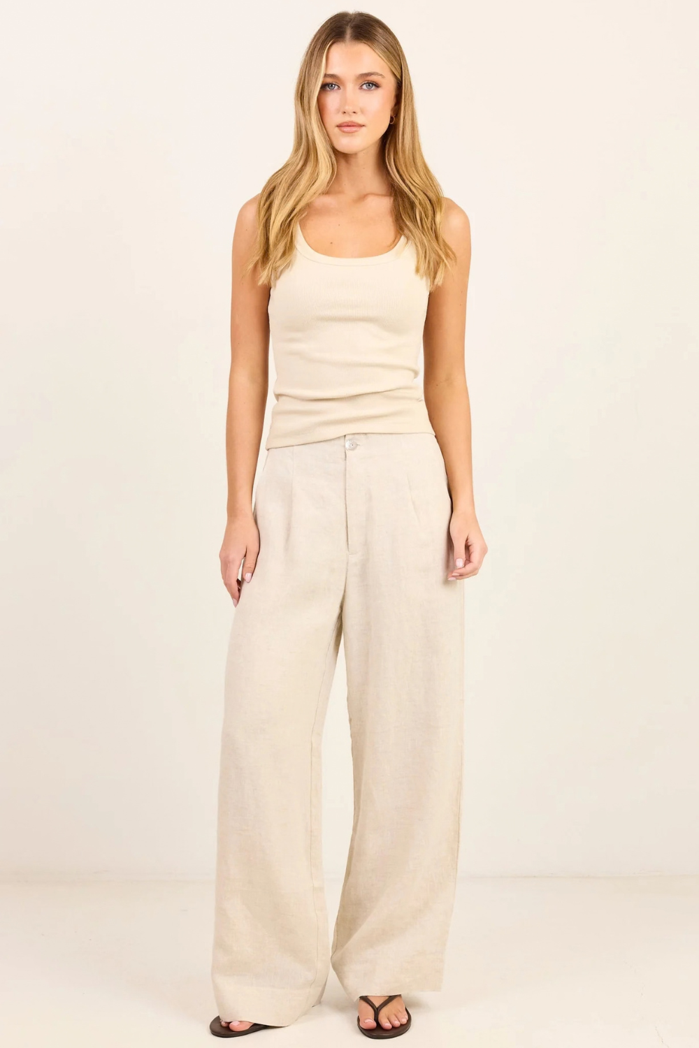 Curator Natural Linen Pleat Front Wide Leg Pants